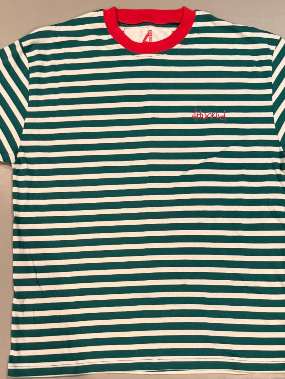 4Hunnid x Members Only Green and White Striped Tee
